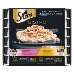 SHEBA® BISTRO PERFECT PORTIONS™ Cuts in Gravy Chicken in Alfredo Sauce and Salmon in Creamy Sauce Entrée image