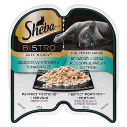 Repas délicat au poisson blanc et au thon SHEBA(MD) BISTRO PERFECT PORTIONS(MC) coupes en sauce image